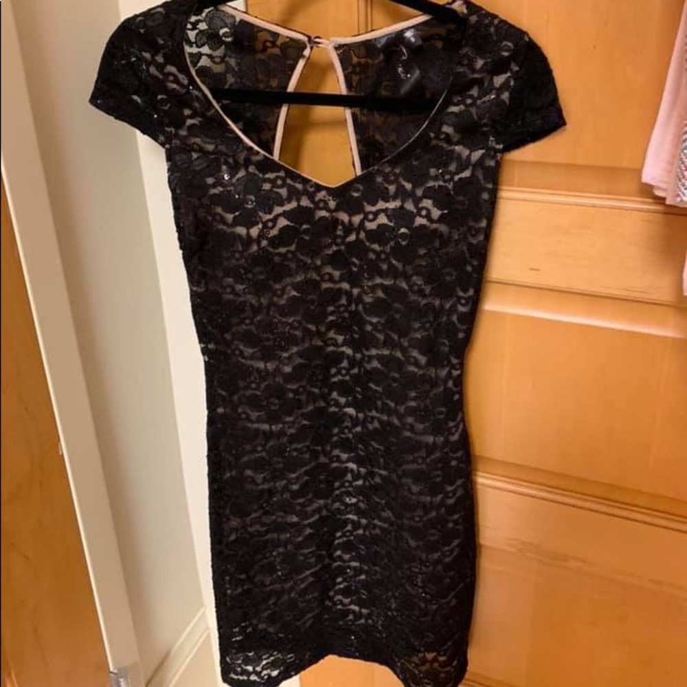 Black lace dress with keyhole back